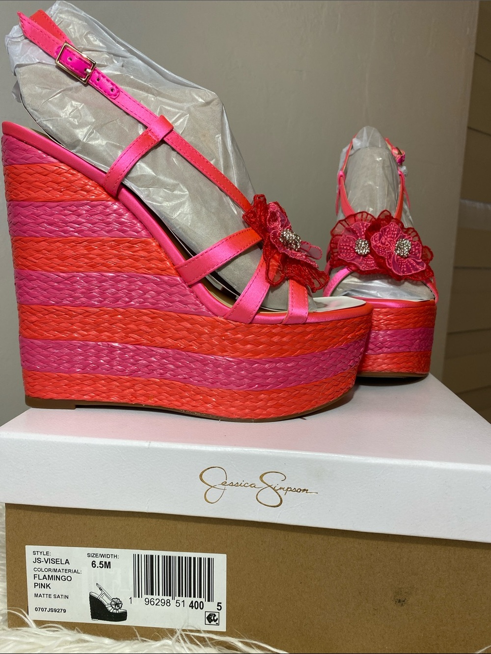 Jessica Simpson Pink and Coral Floral Wedge Sandals